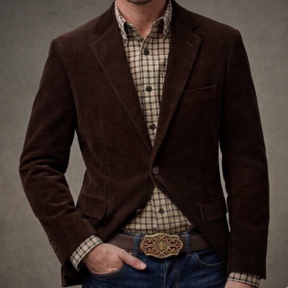 Saddlebred Mens Brown Corduroy Blazer Sport Coat 42R Plaid Lining Y2K Preppy